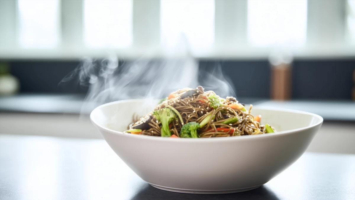 Фото блюда: Кунжутная лапша с овощами – Рецепт с низкой калорийностью