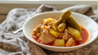 Фото рецепта: Куриный рагу с солёными огурцами – ароматное блюдо для уютного обеда