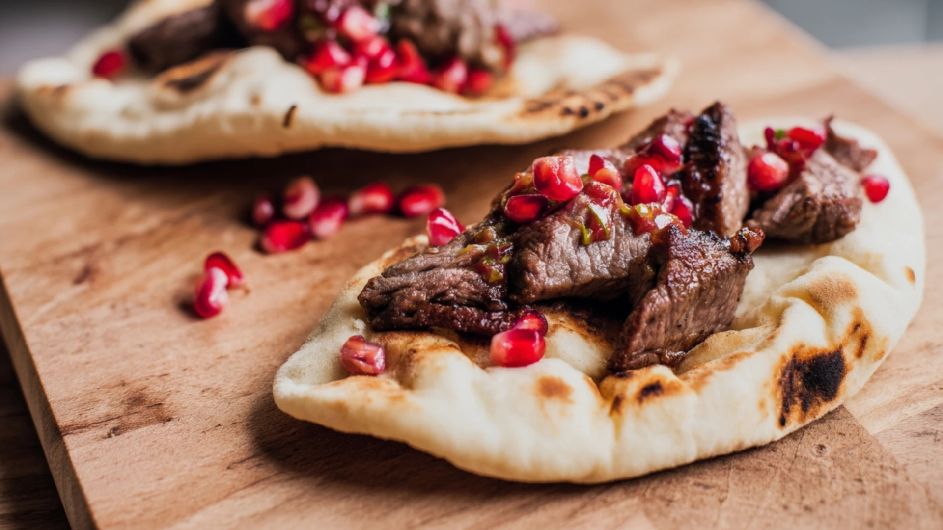 Фото блюда: Сочная лепешка с бараниной и гранатом для яркого ужина