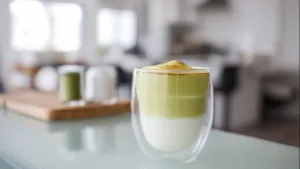 Фото блюда: Нежный манго матча латте с ярким вкусом