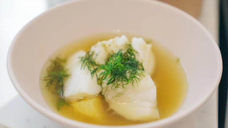 Фото блюда: Минтай по-японски на пару — нежное филе с имбирным бульоном