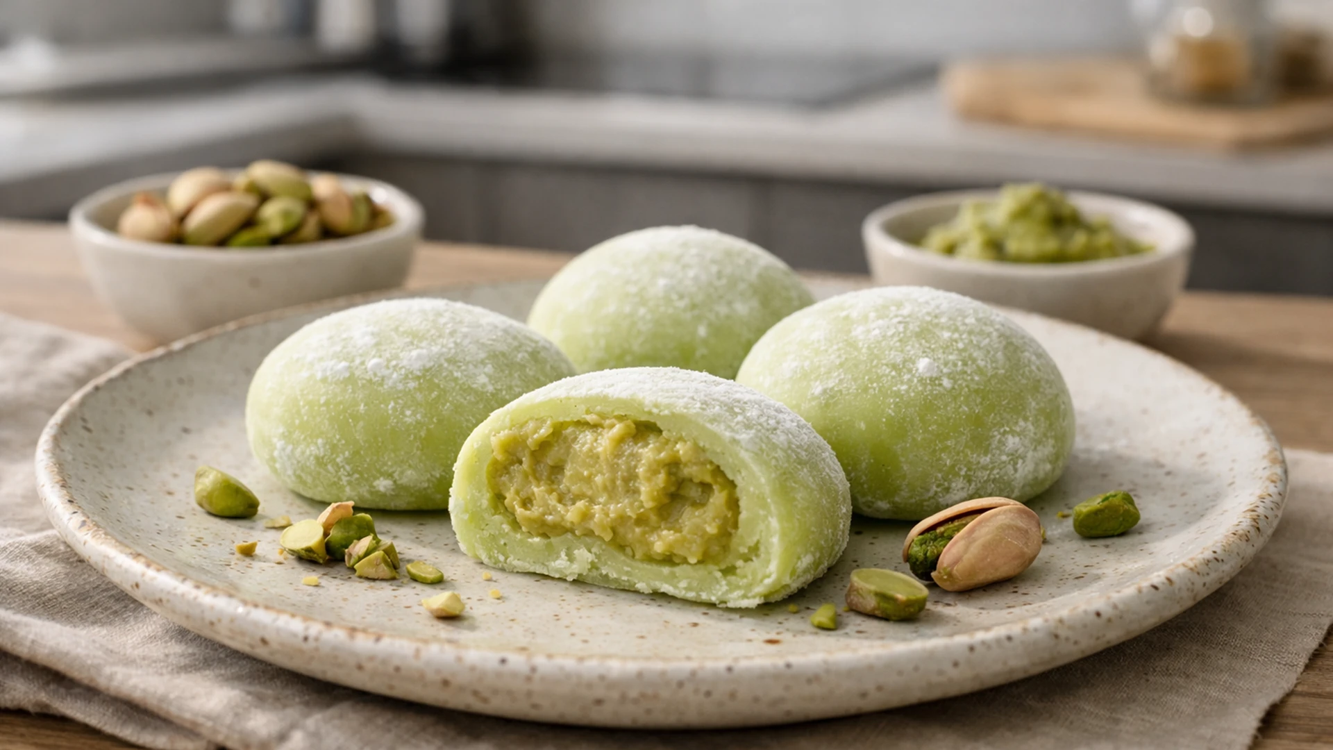 Фото блюда: Нежные моти с домашней фисташковой пастой