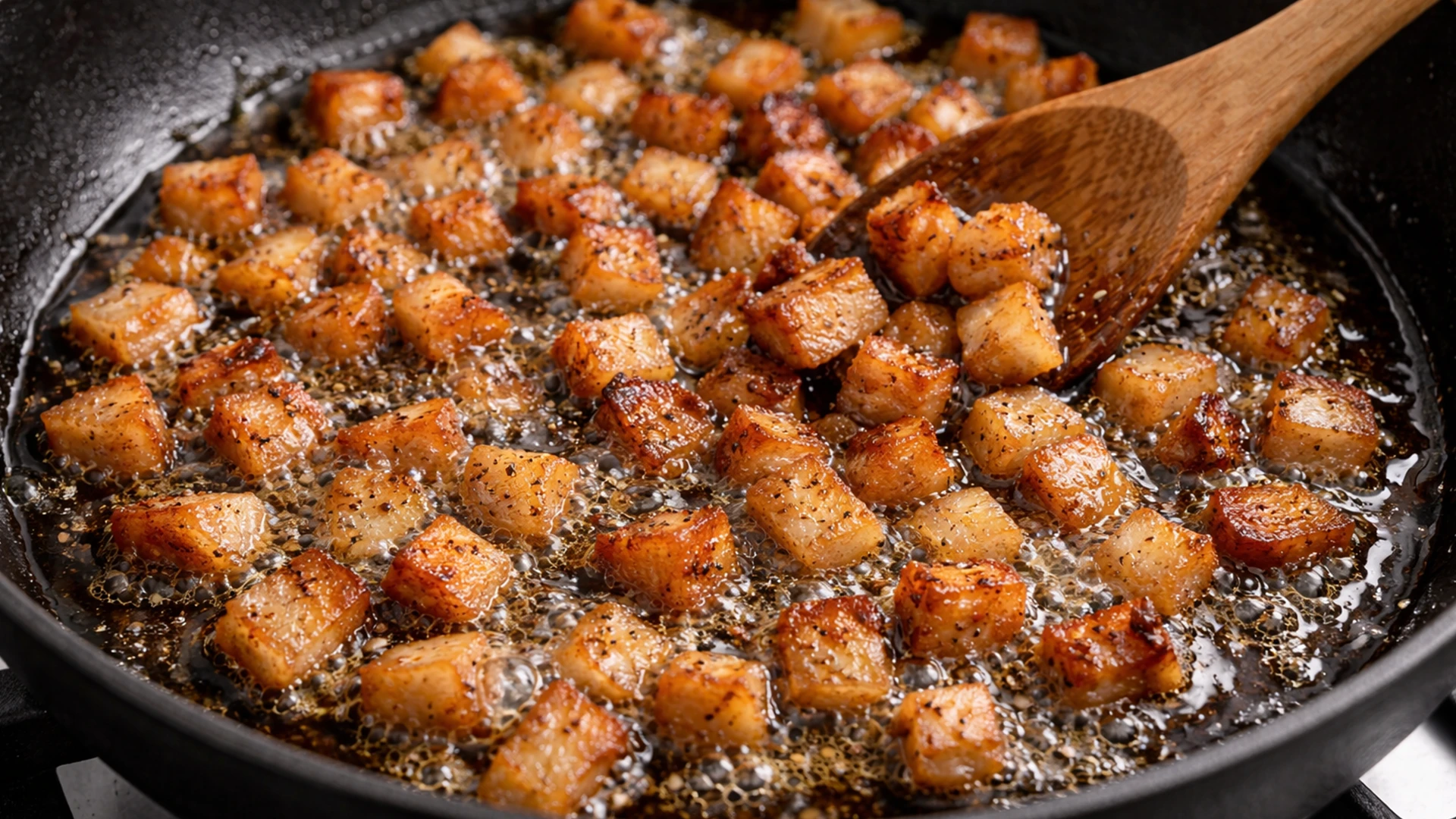 Нарезать и обжарить гуанчале