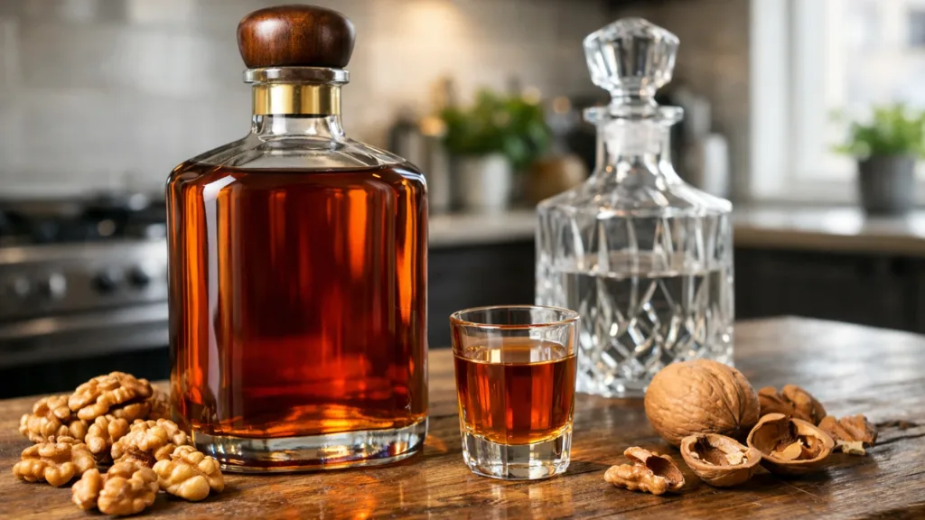 Ореховая алкогольная настойка в бутылке