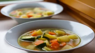 Фото рецепта: Легкий овощной суп с нежным кабачком