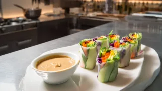 Фото рецепта: Овощные рулетики с ярким арахисовым вкусом