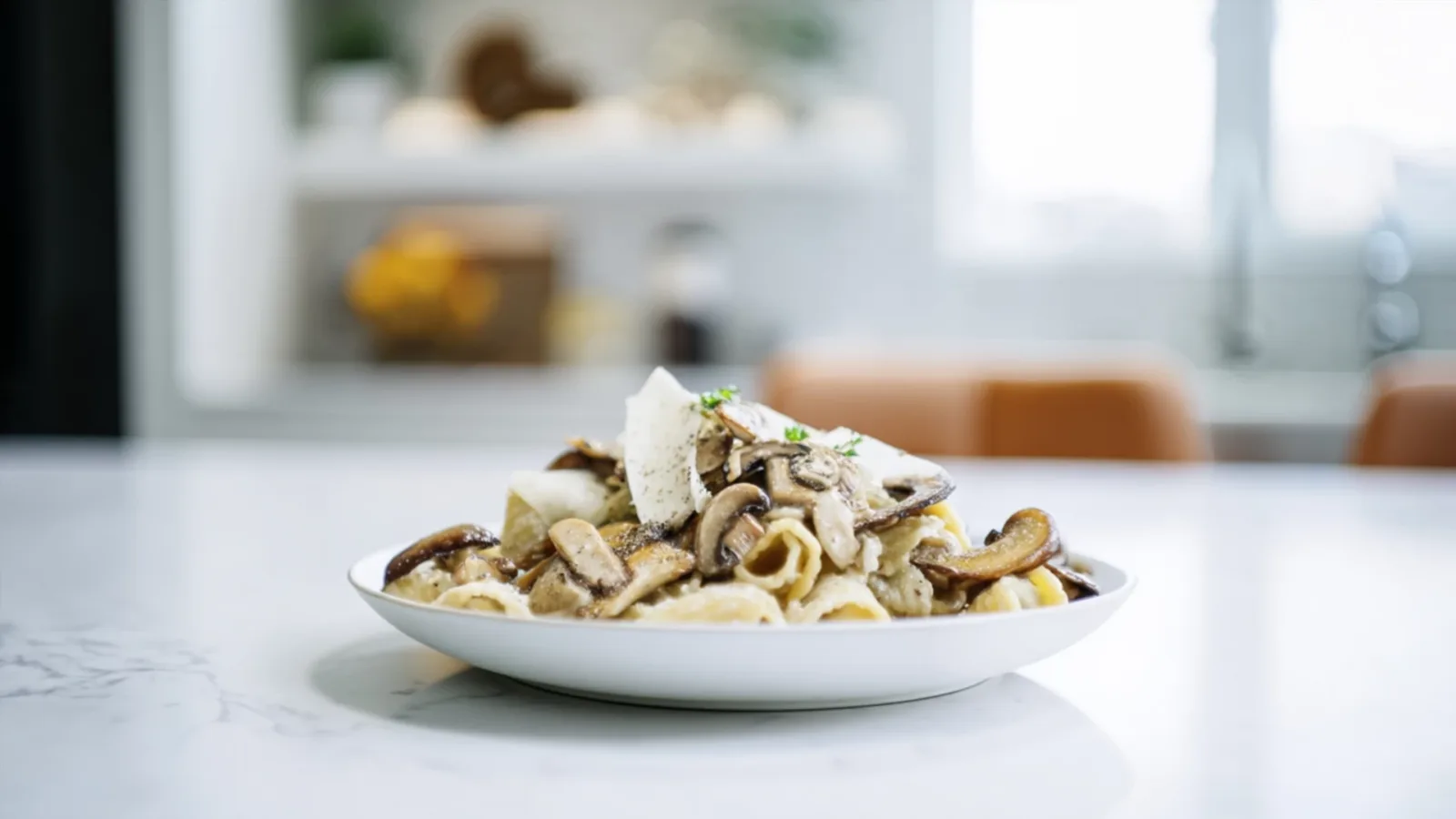 Фото блюда: Итальянская паста с грибами и белым вином