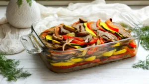 Фото блюда: Печень говяжья под овощной подушкой – простое и вкусное блюдо