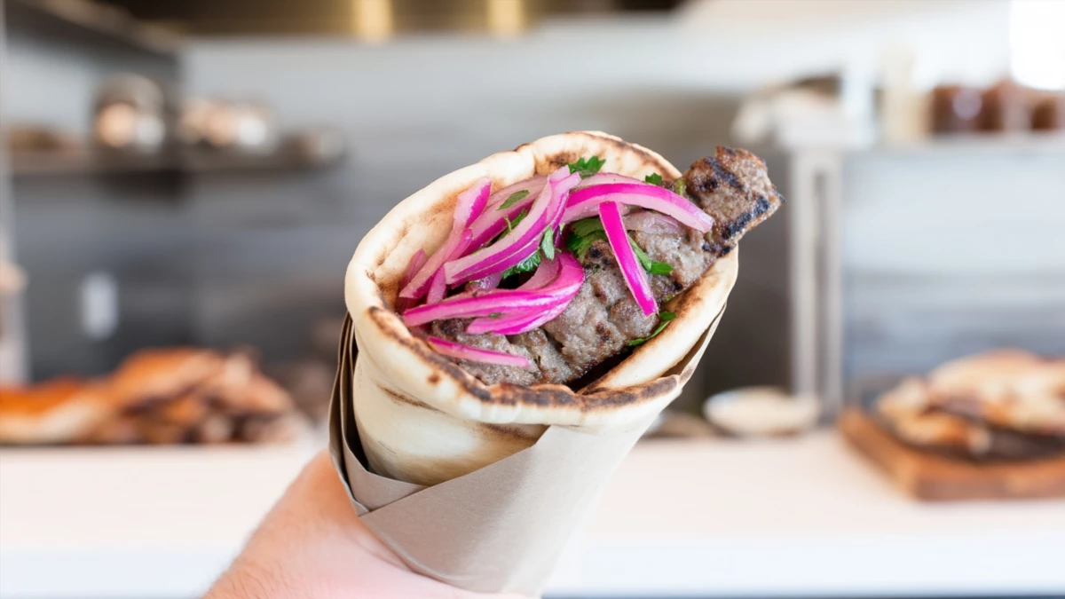 Фото блюда: Вкусная пита с кебабом и ароматными травами