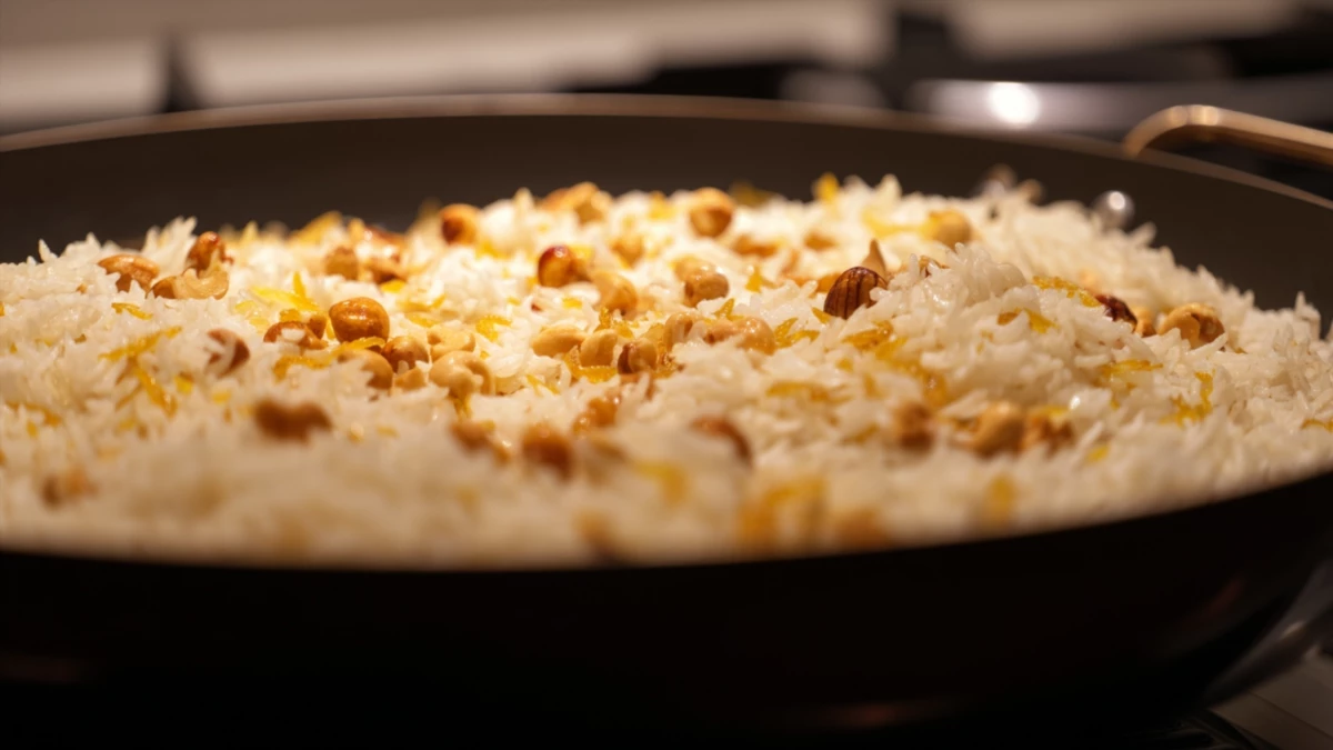 Фото блюда: Ароматный плов с фундуком и золотистым рисом