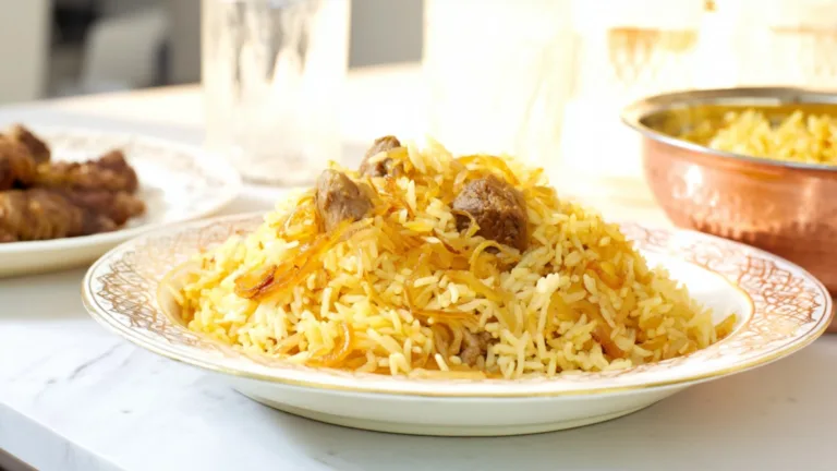 Фото блюда: Ароматный плов с мягким мясом и сладким золотистым луком