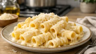 Фото рецепта: Насыщенные ригатони в густом тягучем сырном соусе