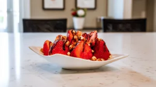 Фото рецепта: Салат с клубникой и макадамией – Идеальное сочетание сладких ягод и орехового хруста