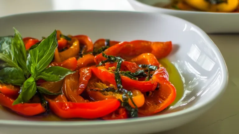 Фото блюда: Яркий салат с печёным перцем и ароматным оливковым маслом