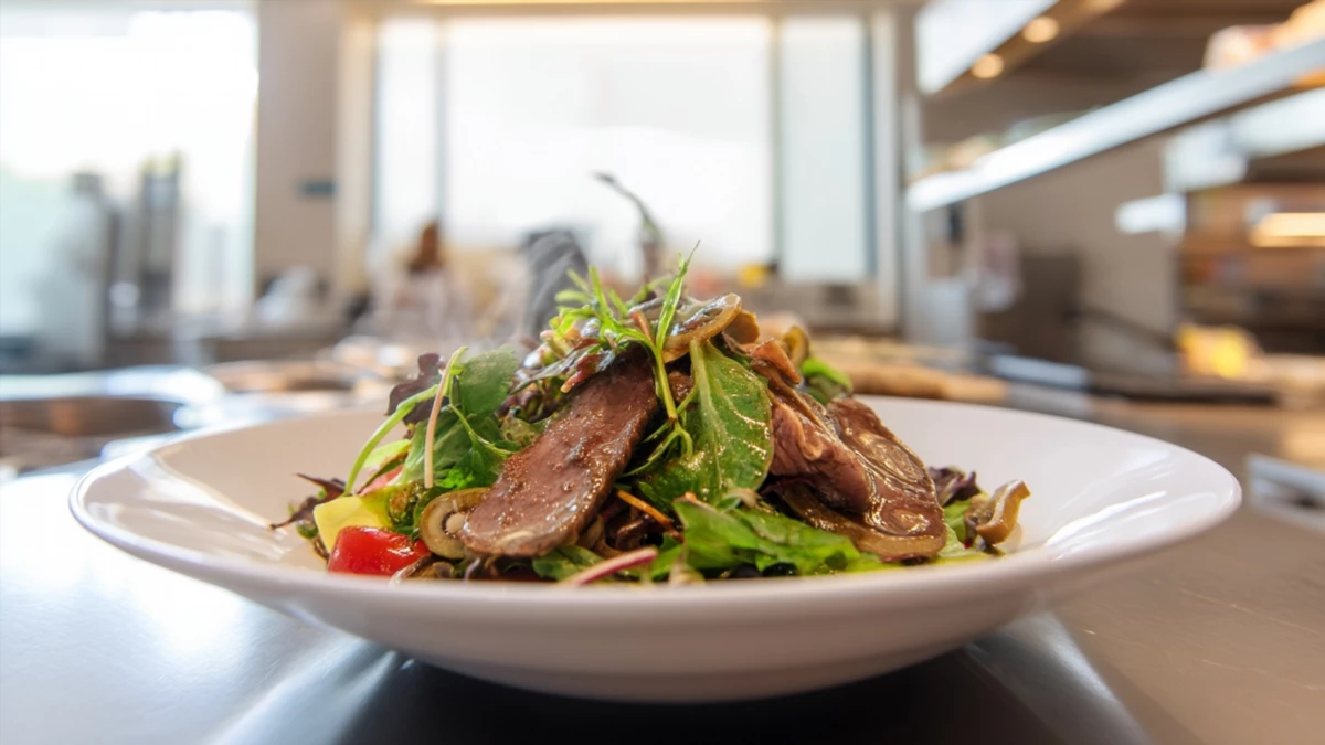 Фото блюда: Салат тёплый с говяжьей печенью