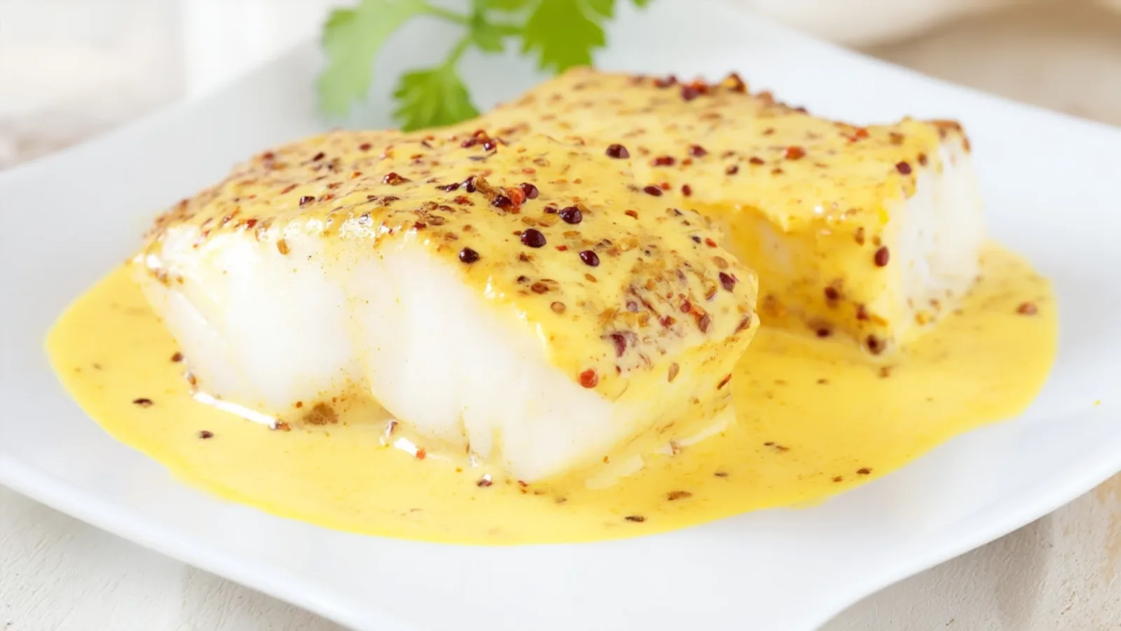 Фото блюда: Сайда под горчичным соусом: идеальный ужин с нежной рыбой