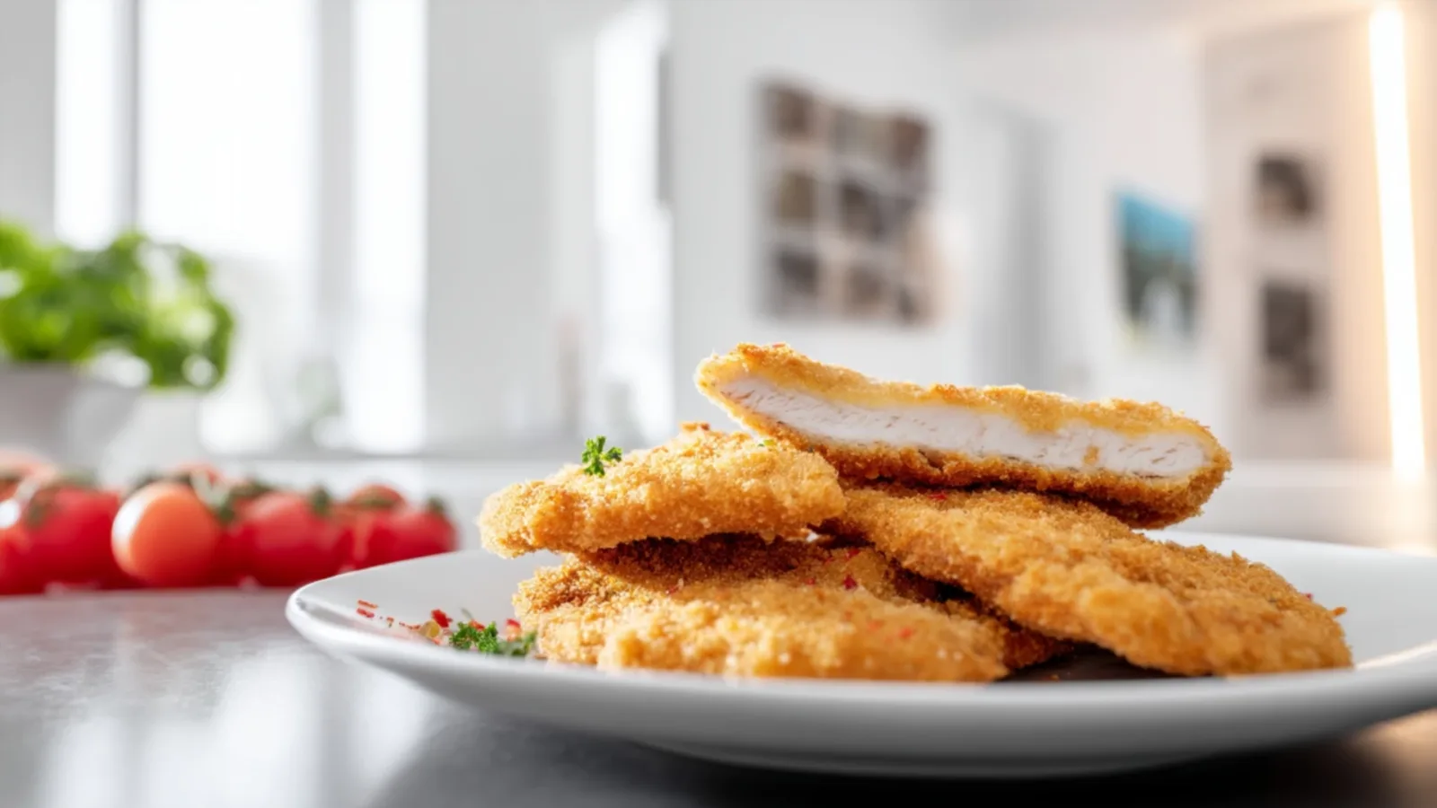 Фото блюда: Хрустящий куриный шницель с белым перцем для быстрого ужина