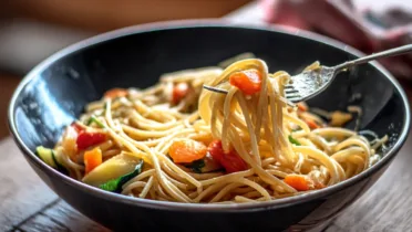 Фото рецепта Спагетти с овощами на виноградном масле