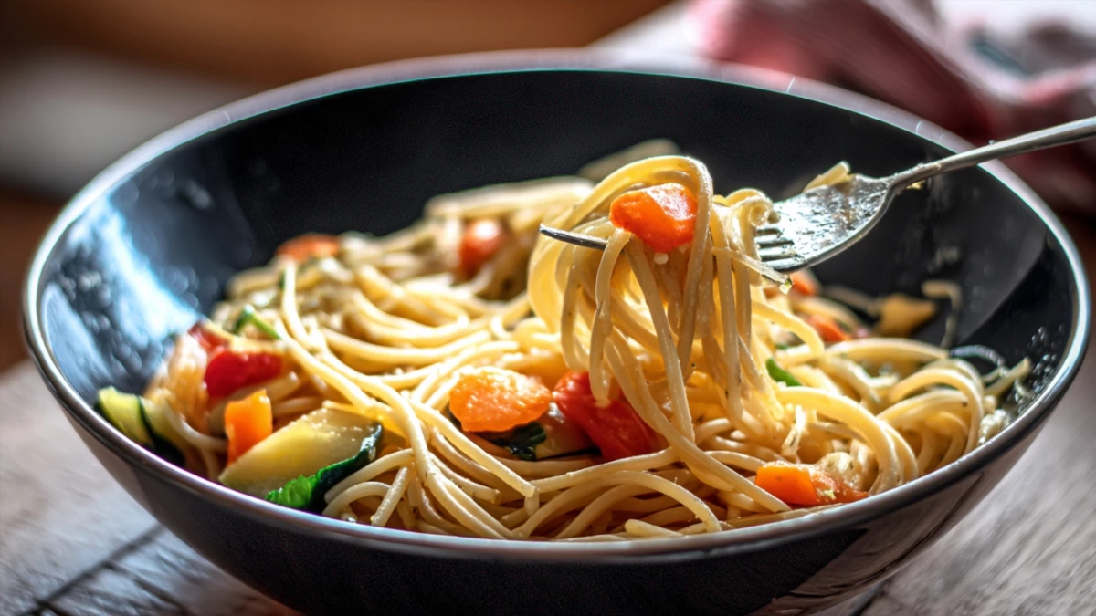 Фото блюда: Спагетти с овощами на виноградном масле