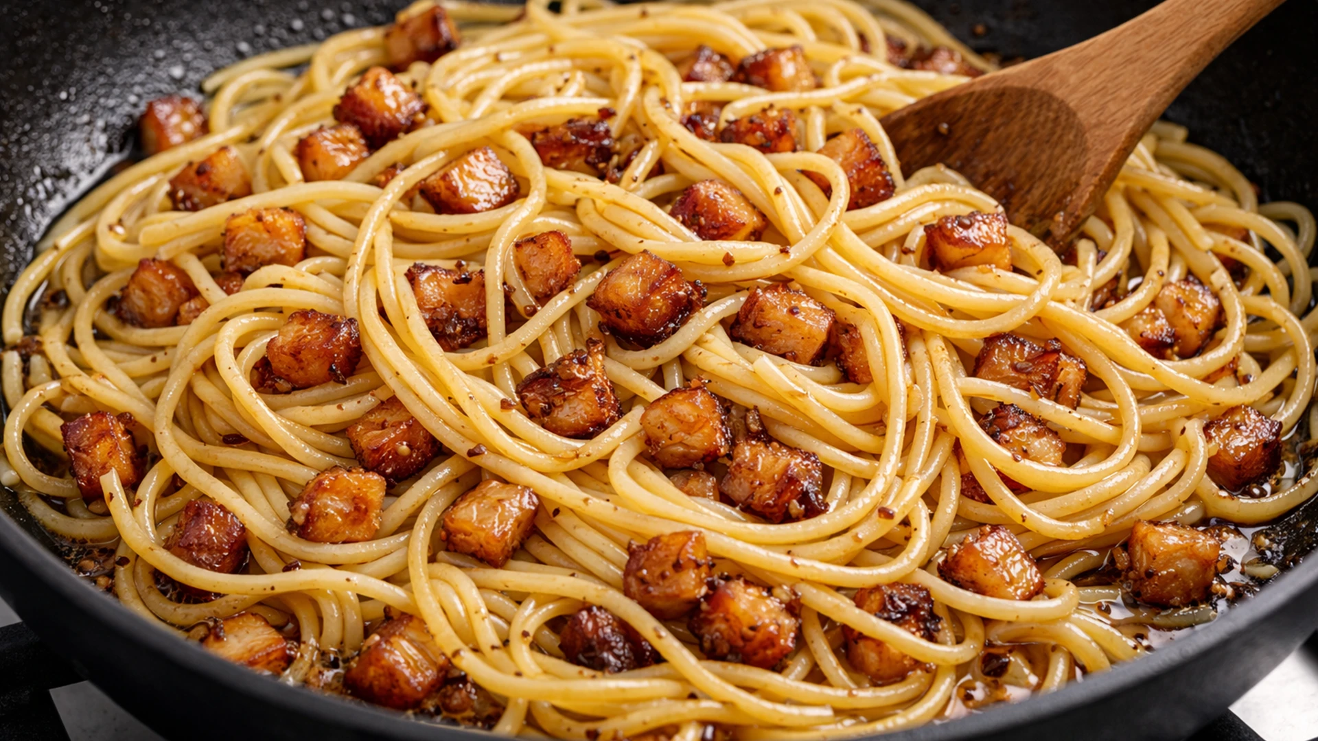 Соединить пасту с гуанчале