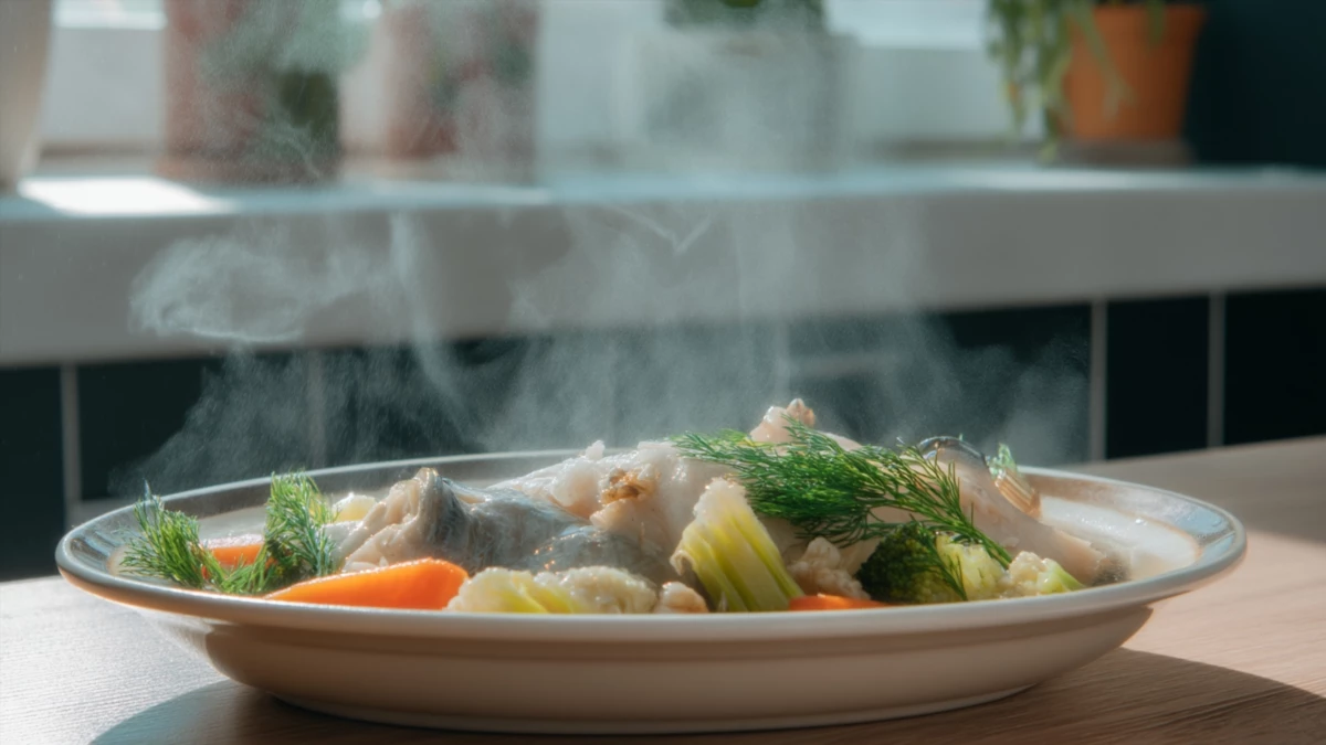 Фото блюда: Стерлядь с овощами на пару – легкий и полезный рецепт