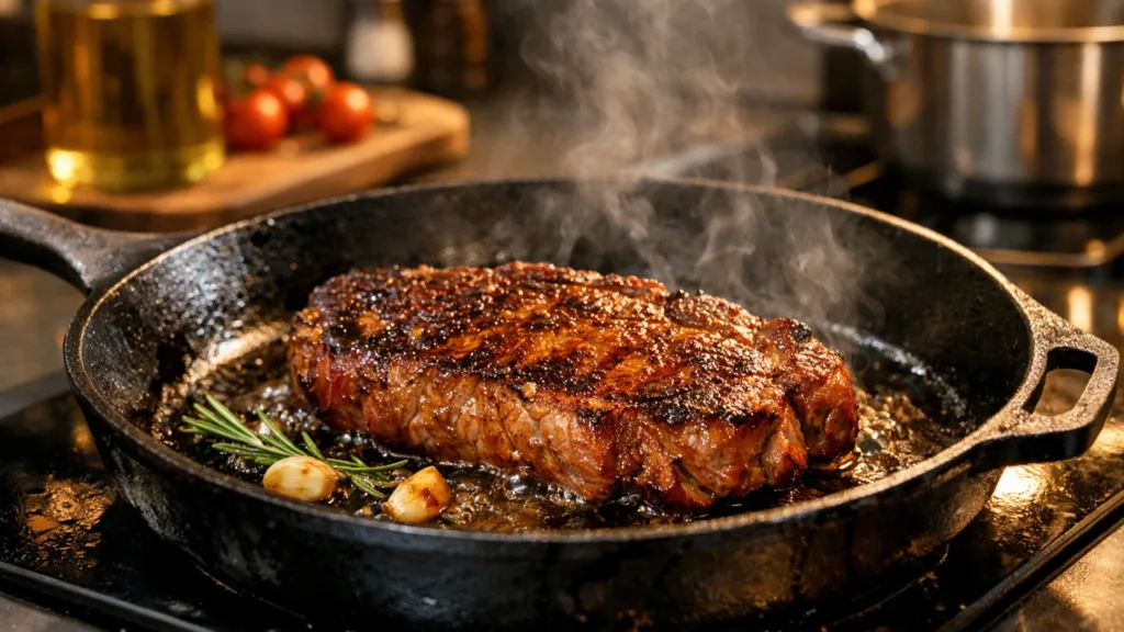 Жарка стейка на чугунной сковороде