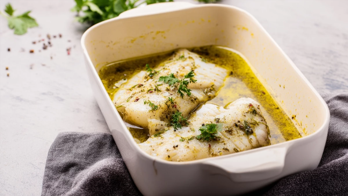 Фото блюда: Судак в белом вине под зеленью