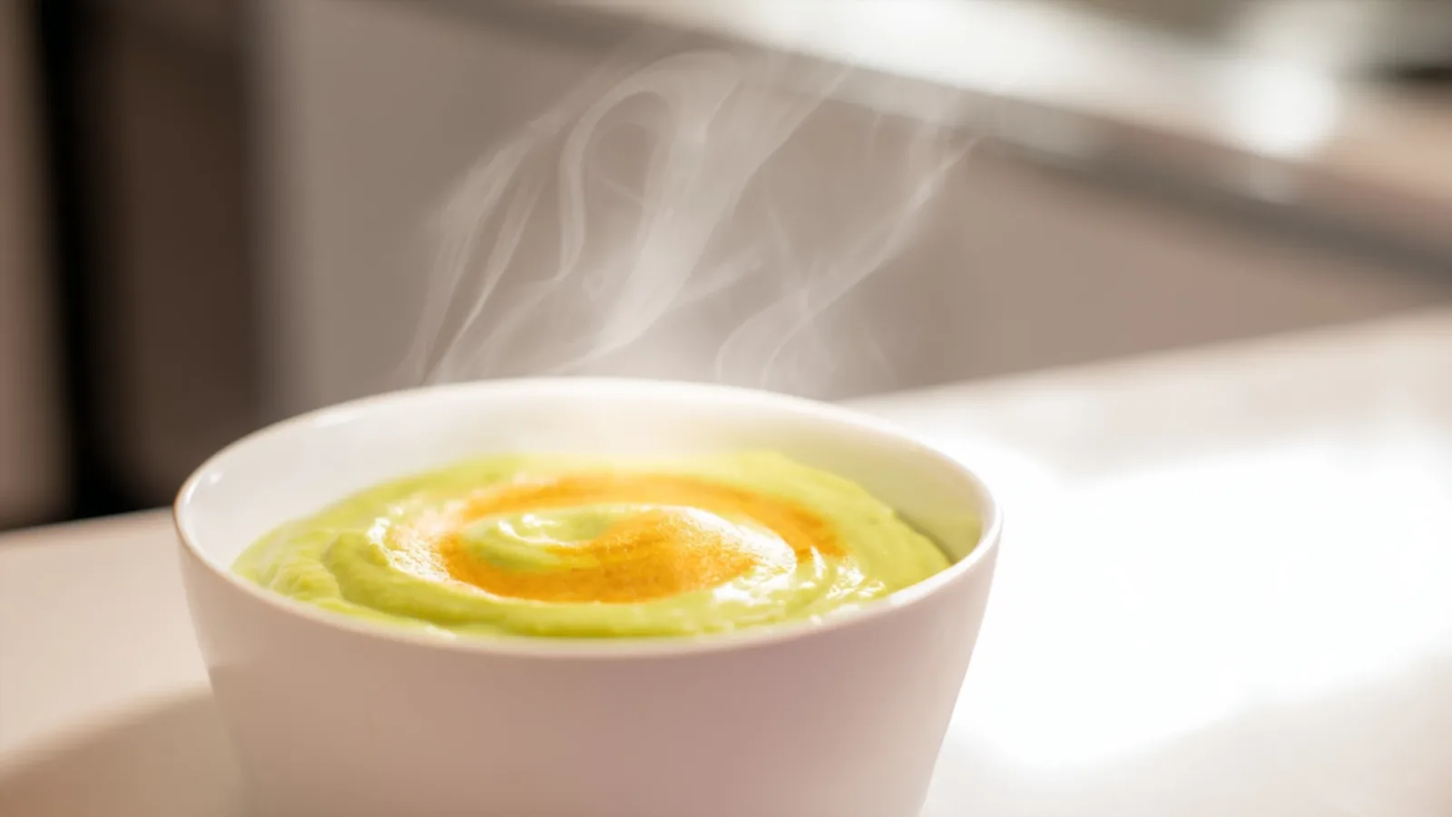 Фото блюда: Нежный суп пюре из брокколи с расплавленным чеддером