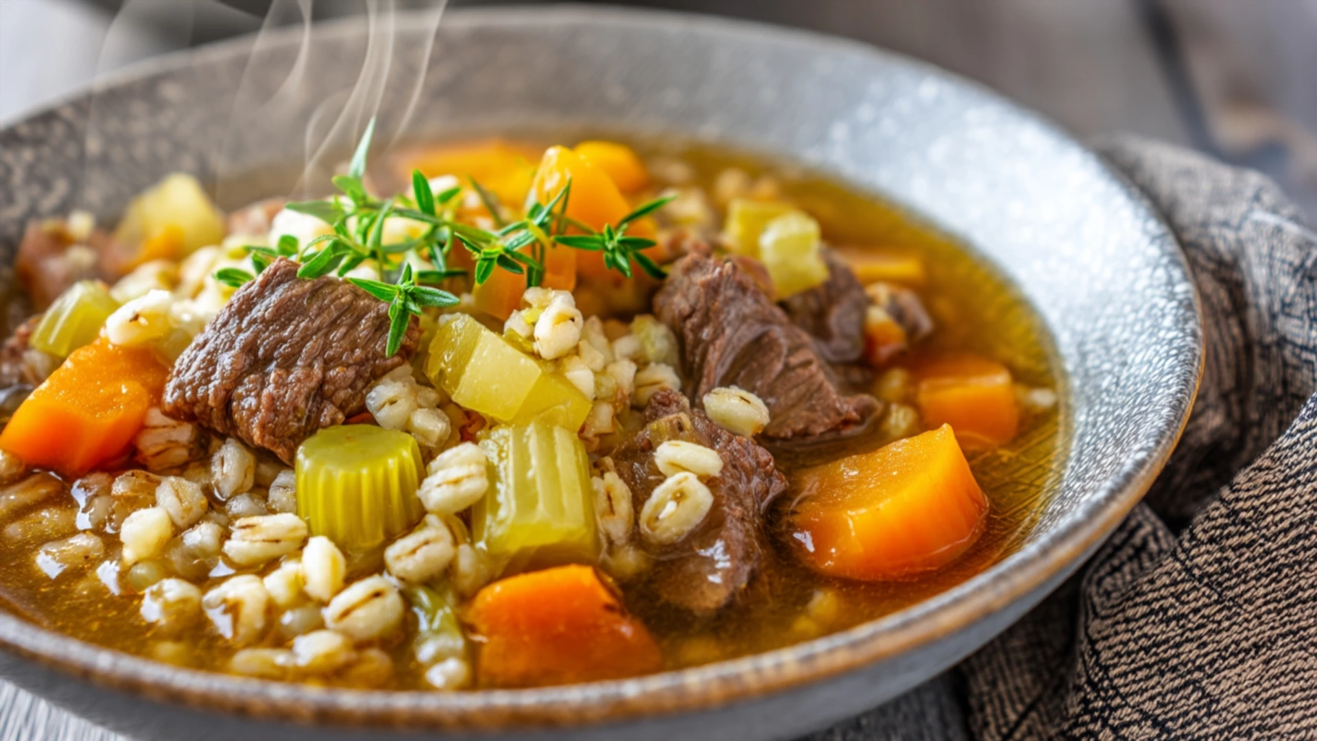 Фото блюда: Суп с перловкой и говядиной – Теплый и насыщенный