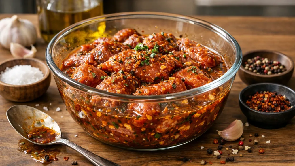 Процесс маринования мяса