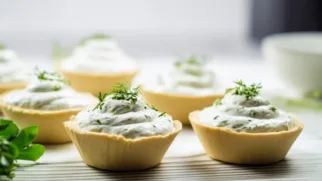 Фото рецепта: Тарталетки с творожным кремом и зеленью