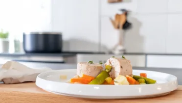 Фото блюда: Нежный тунец на пару с яркими овощами