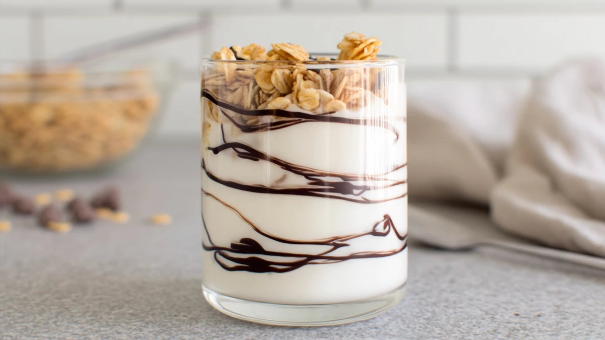 Фото блюда: Йогурт с гранолой и шоколадной пастой – Вкусный и полезный завтрак