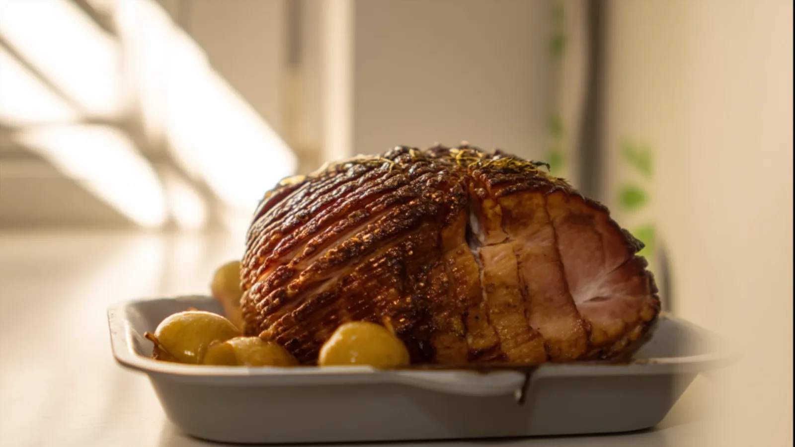 Фото блюда: Запечённый окорок с яблоками: Ароматное сочетание свинины и фруктов