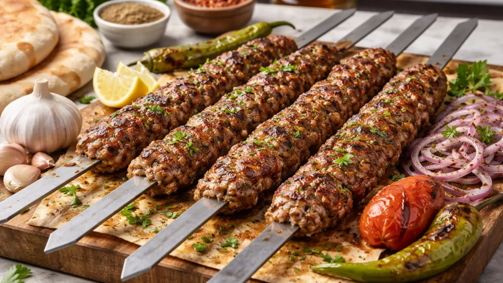 Фото блюда: Адана-кебаб из баранины с чесноком и специями