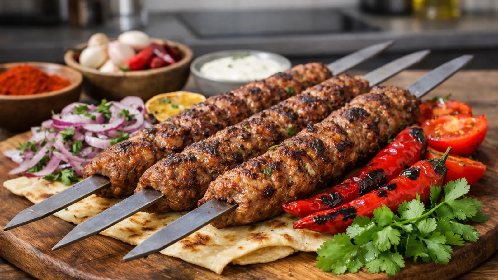 Фото блюда: Домашний Адана-кебаб из баранины с чили и зеленью