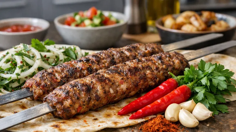 Фото блюда: Адана-кебаб с луком петрушкой и острым перцем