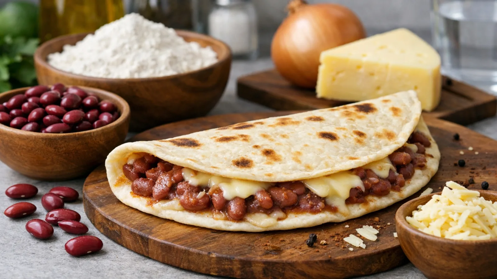 Фото блюда: Сытная балеада лепешка с фасолью и сыром