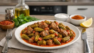 Фото рецепта: Бамия тушеная окра с мясом ароматный рецепт иракской кухни