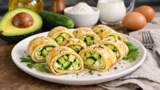Фото рецепта: Блинные рулетики с авокадо и огурцом