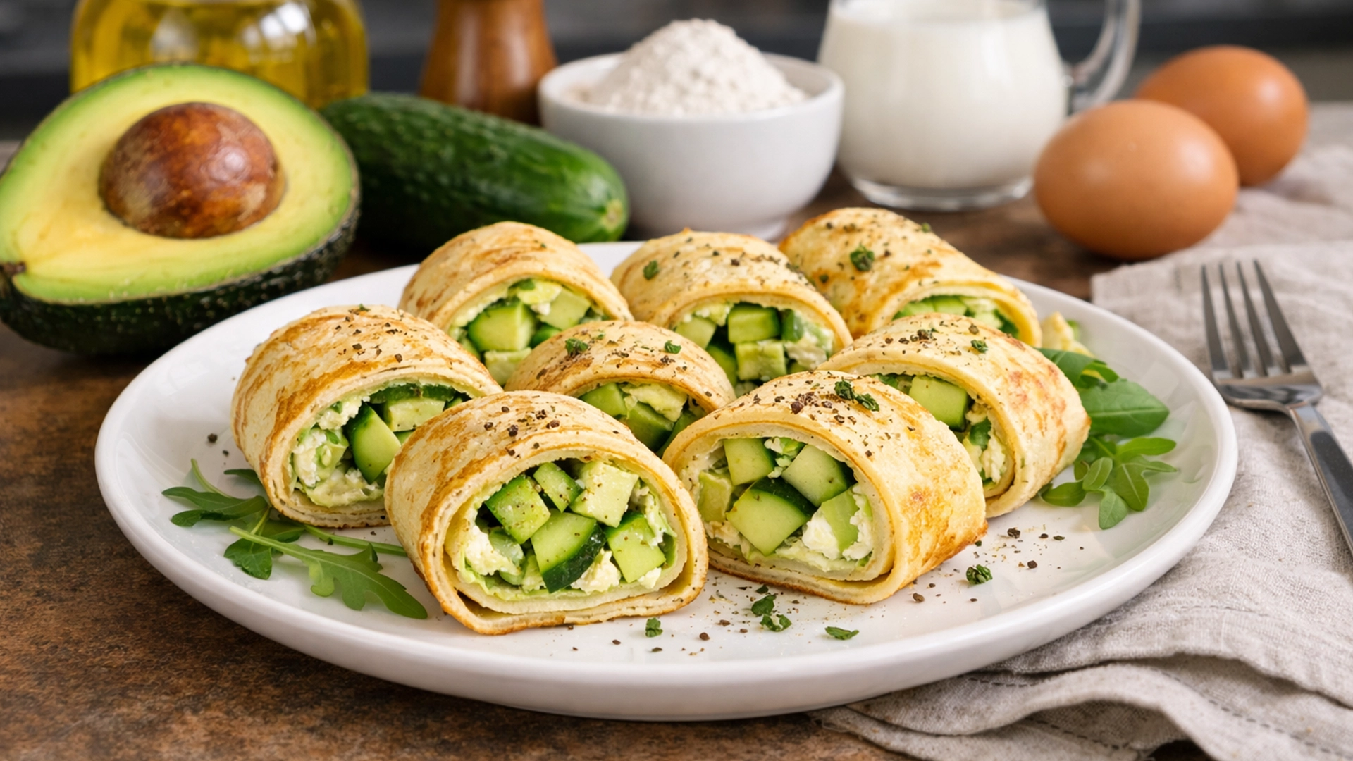 Фото блюда: Блинные рулетики с авокадо и огурцом