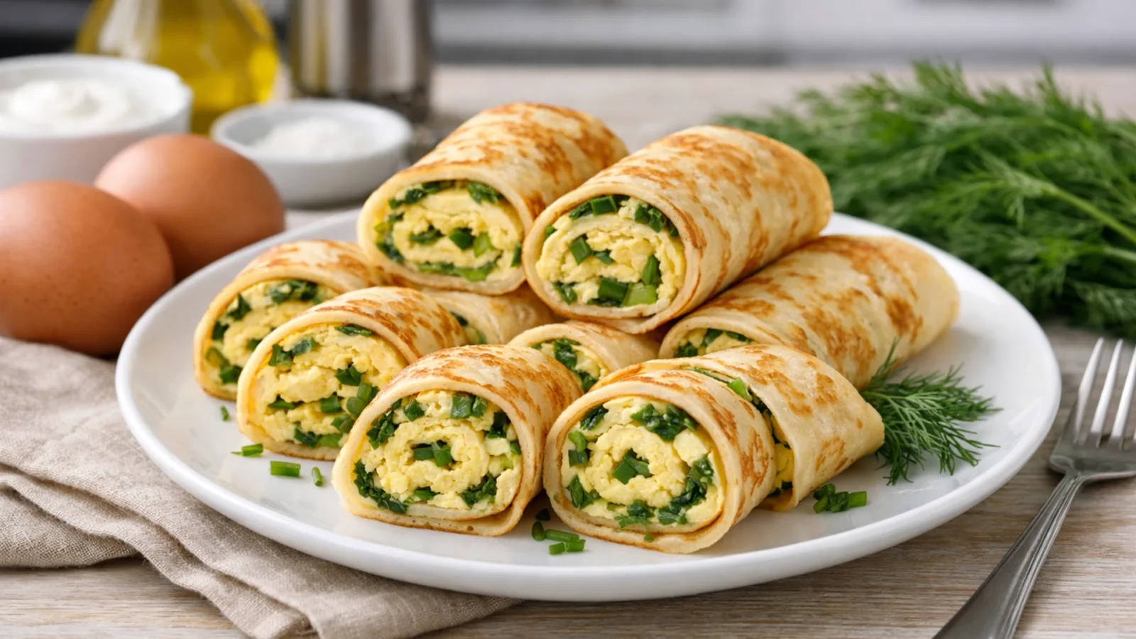 Фото блюда: Блинные рулетики с омлетом и зеленью