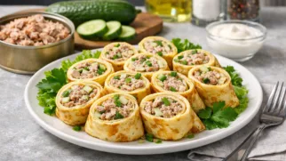 Фото рецепта: Блинные рулетики с тунцом