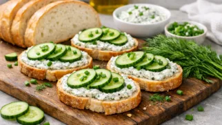 Фото рецепта: Бутерброды со спредом и зеленью свежие