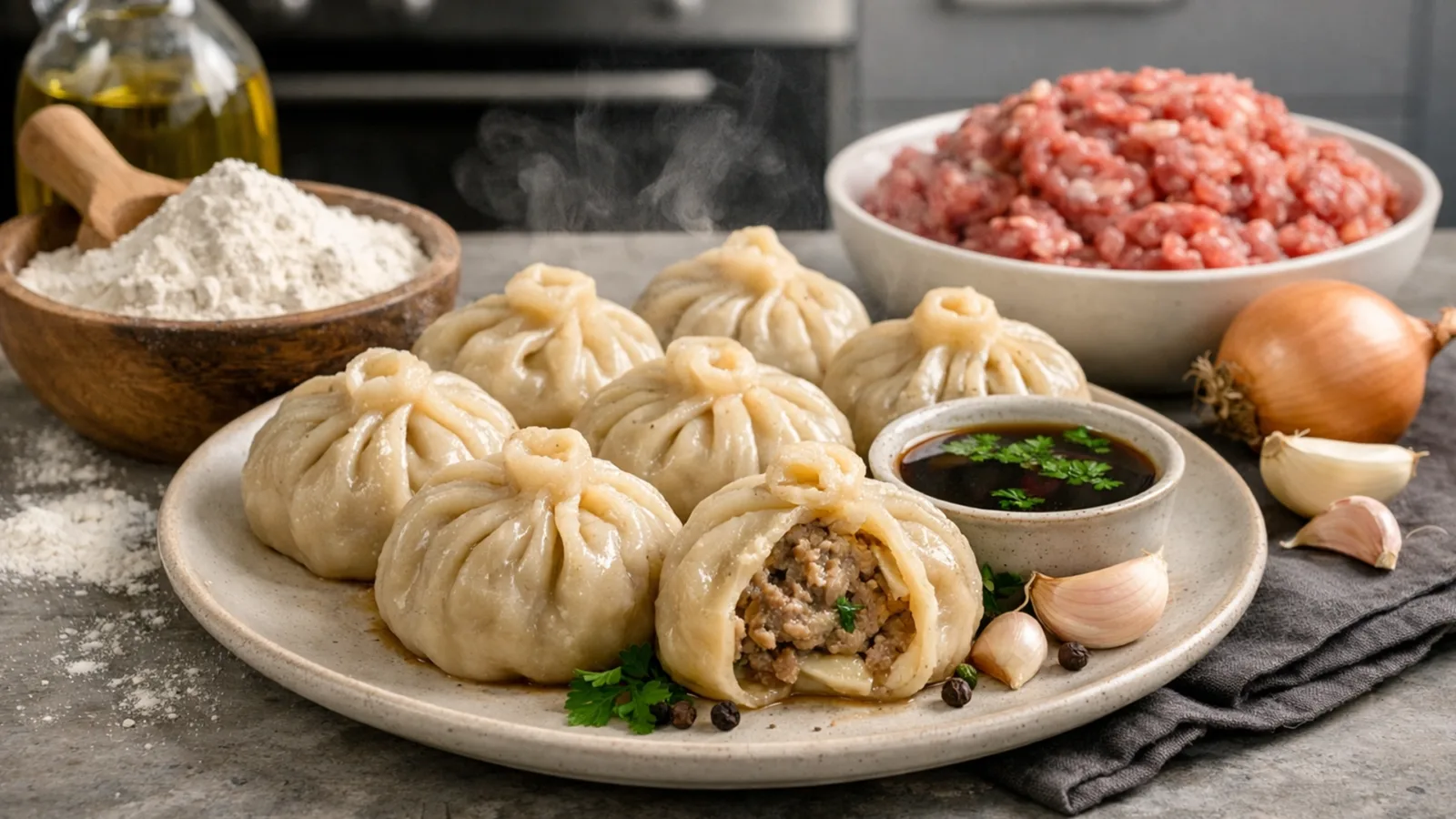 Фото блюда: Бууз пельмени с мясной начинкой на пару