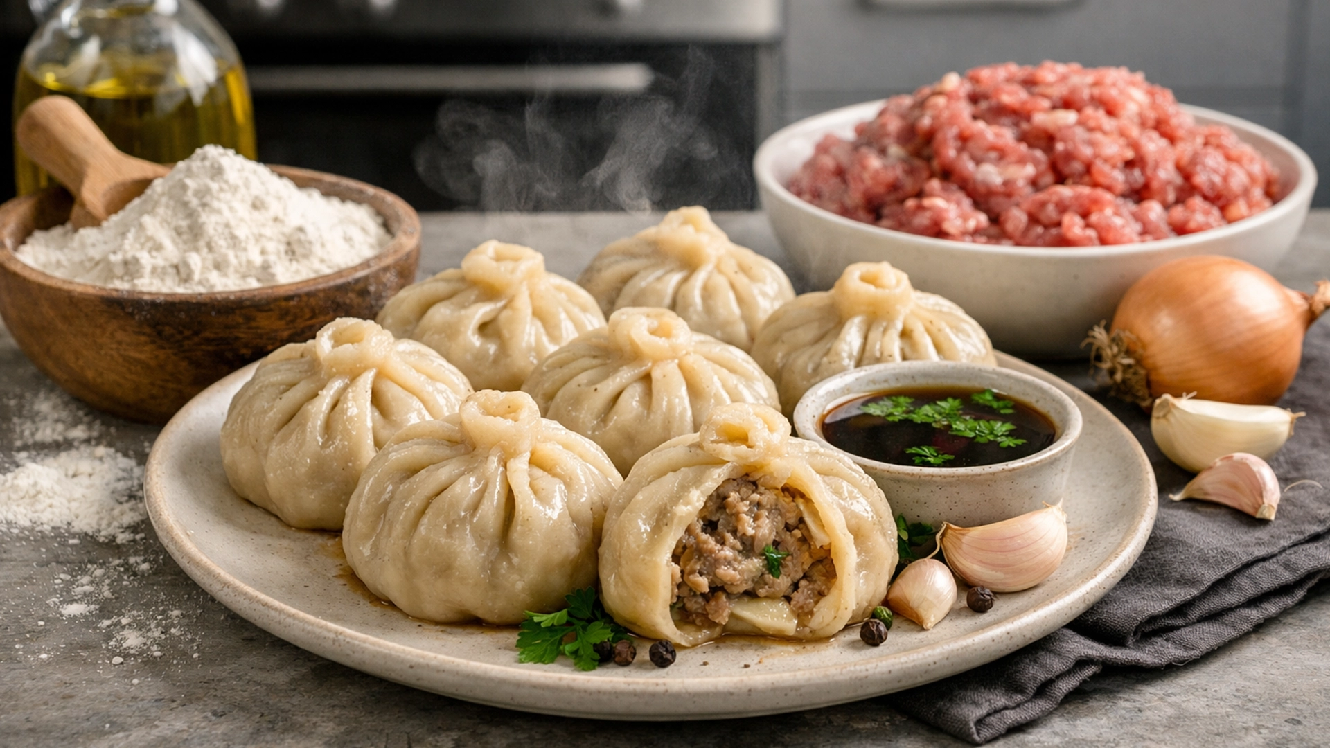 Фото блюда: Бууз пельмени с мясной начинкой на пару