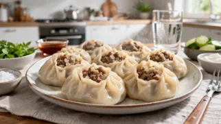 Фото рецепта: Буззы бурятские на пару с говядиной и луком