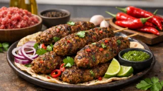 Фото рецепта: Пряный чапли-кебаб с кориандром и перцем чили