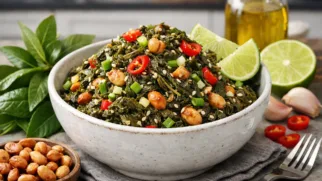 Фото рецепта: Ароматный чайный салат с орехами и кунжутом