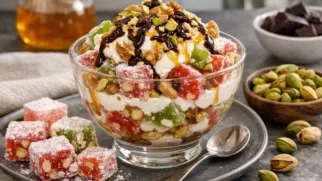 Фото рецепта: Десерт с рахат лукумом и орехами